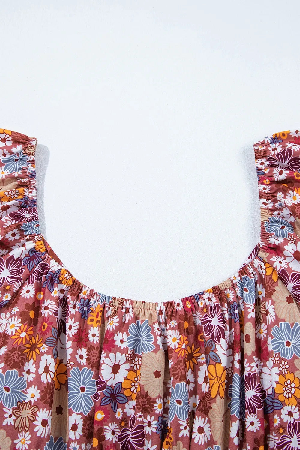 Floral Puff Sleeve Square Neck Knot Open Back Mini Dress