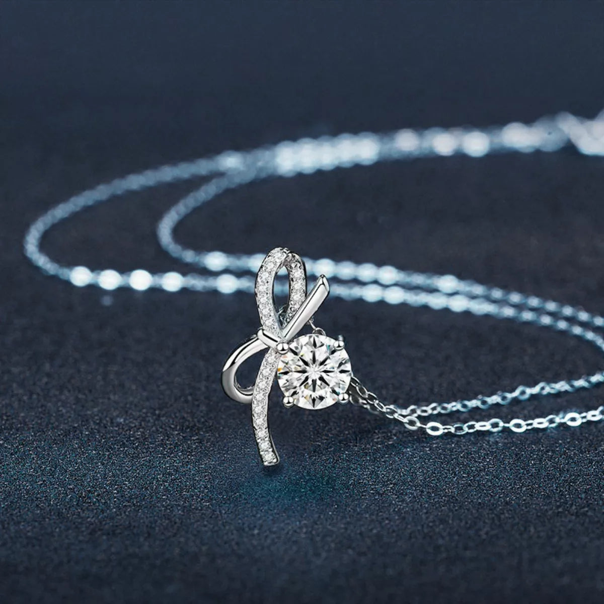 1 Carat Moissanite 925 Sterling Silver Bowknot Necklace