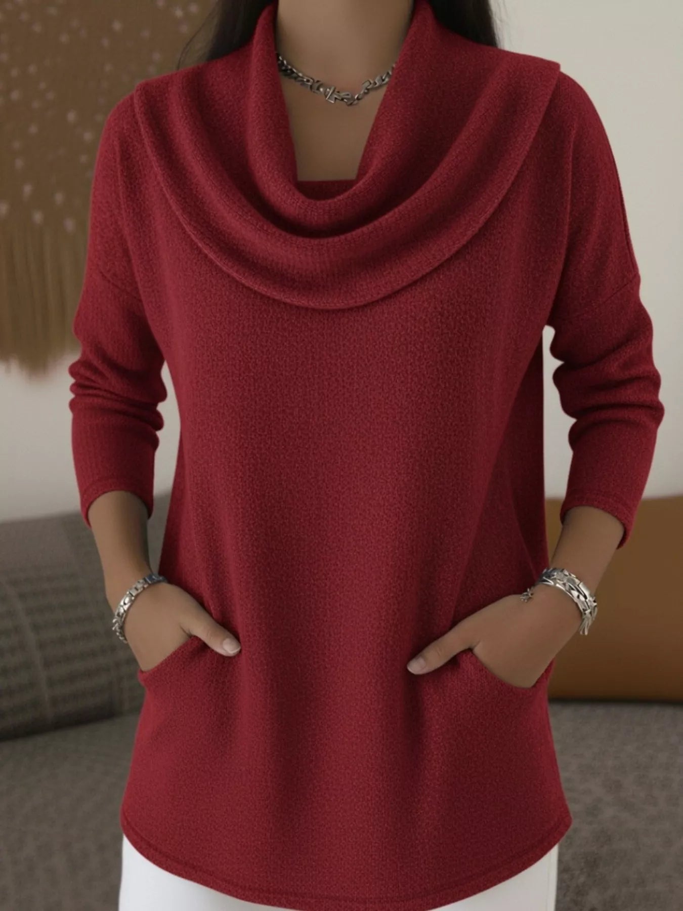 Full Size Cowl Neck Long Sleeve Top Plus Size