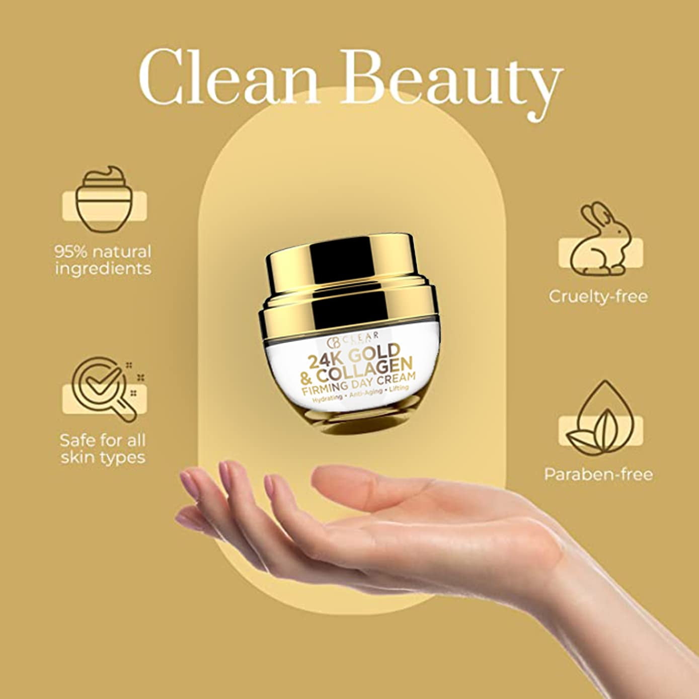 24K Gold & Collagen Daily Face Moisturizer - Dermatologist Tested, Reduces Fine Lines, Anti-Aging, Clean Beauty, Cruelty-Free Korean Skincare, All Skin Types - 1.69 Oz