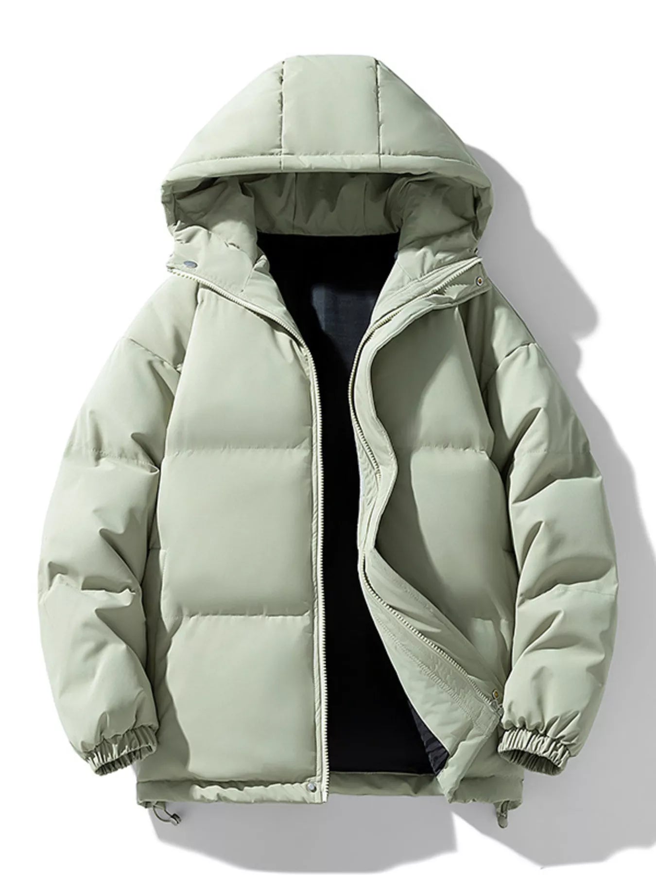 Men's Plus Size Hooded Puffer Jacket with Drawstring Hem