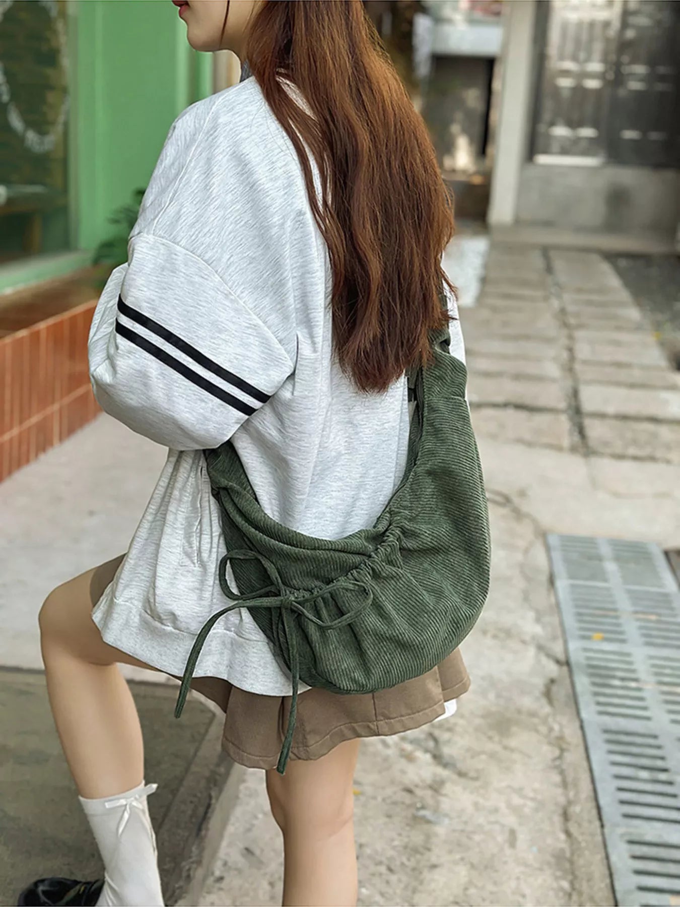 Corduroy Drawstring Crossbody Bag