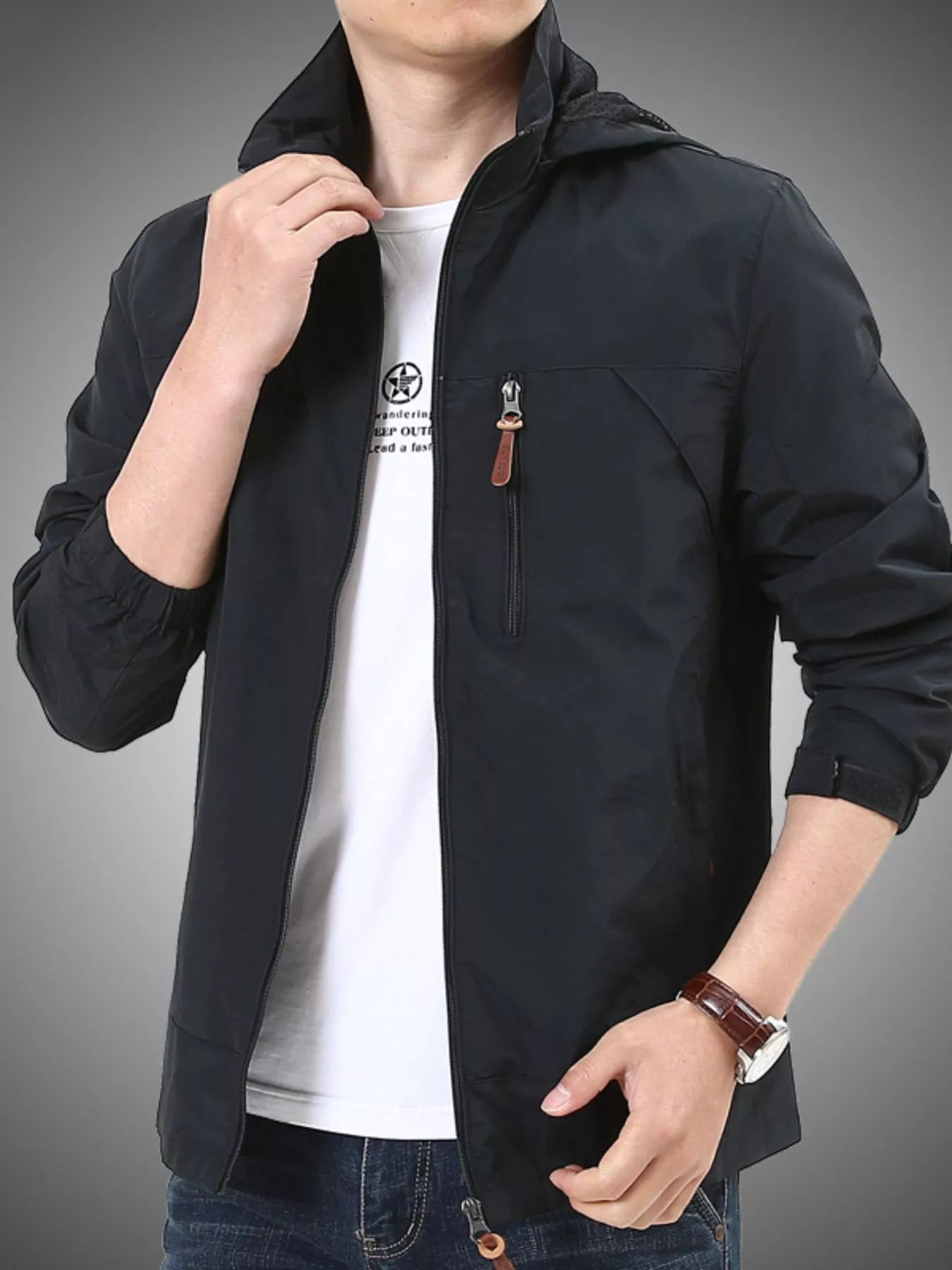 Men's Plus Size Lightweight Hooded Outdoor Jacket