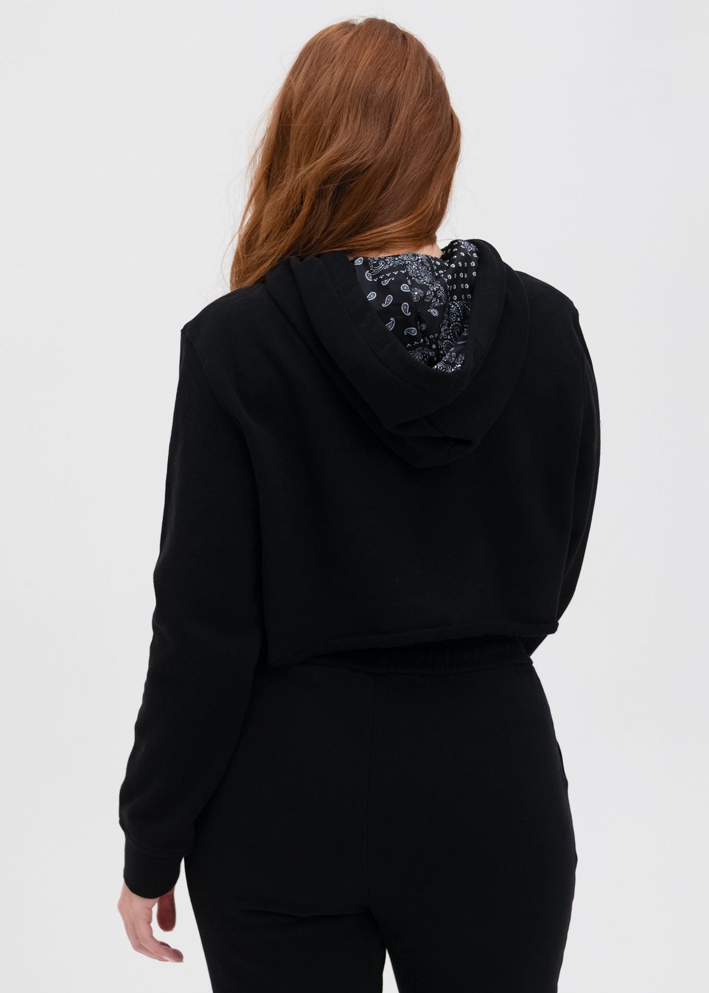 Black - Hood Lined - Black | Womens Crop Hoodie