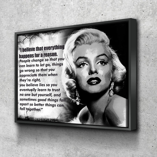 Everything Happens For A Reason Canvas Wall Art Marilyn Monroe Quote