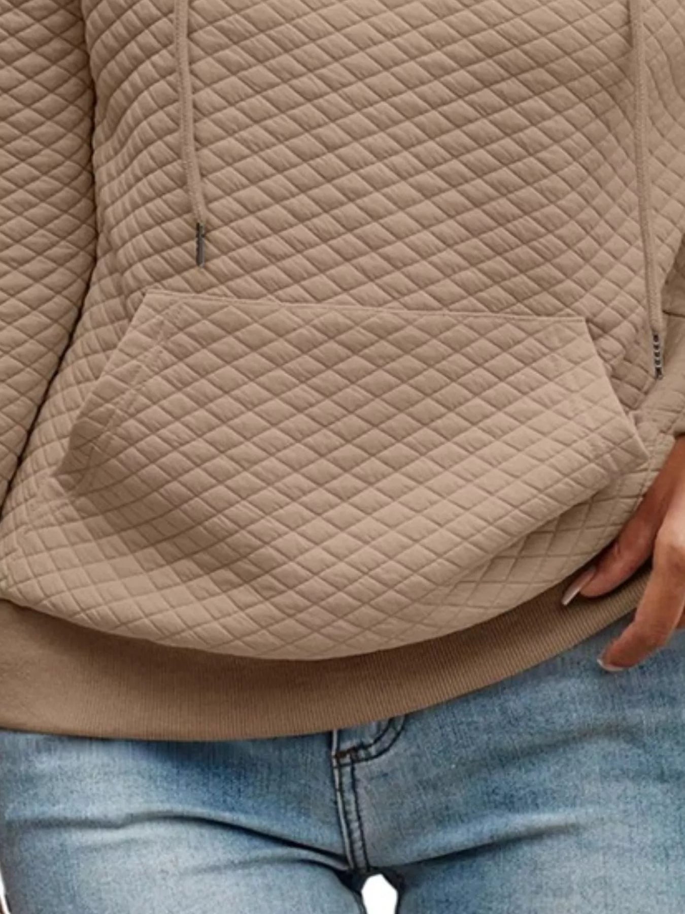 Drawstring Textured Dropped Shoulder Hoodie