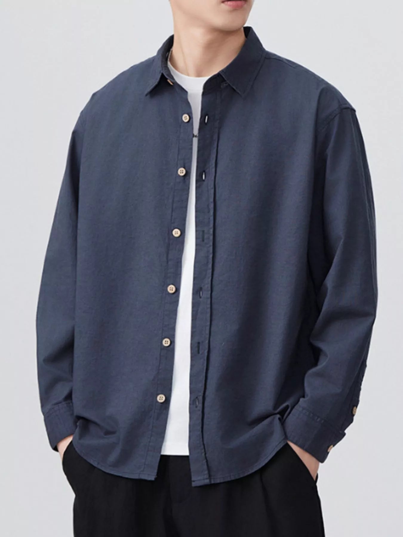 Men's Plus Size Casual Solid Color Long Sleeve Shirt