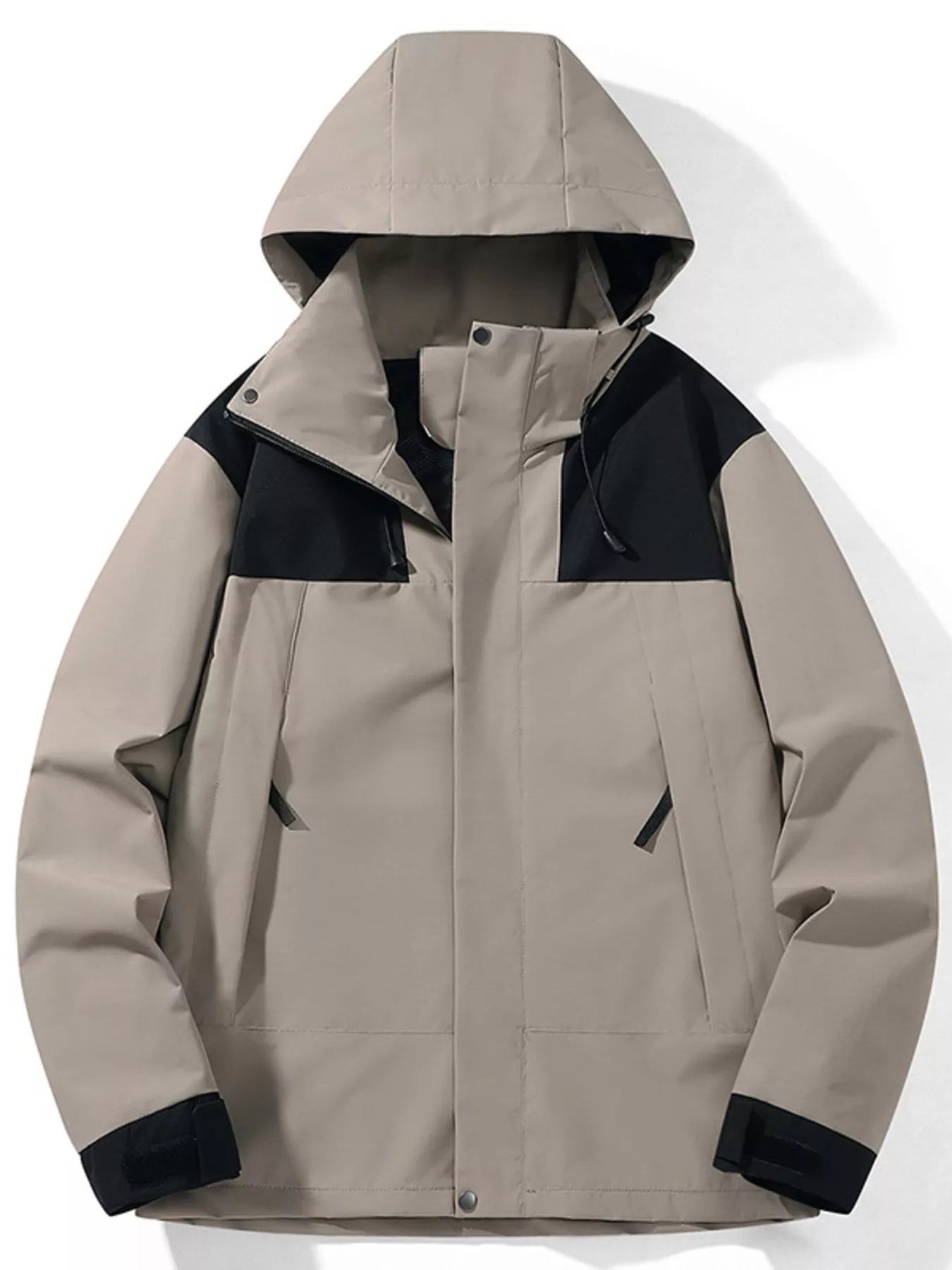 Men's Full Size Color Block Windproof Hooded Jacket Plus Size