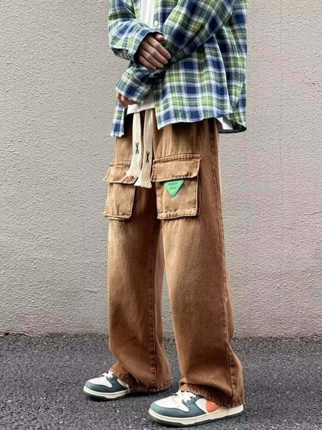 Men's Full Size Vintage Washed Wide Leg Cargo Jeans Plus Size