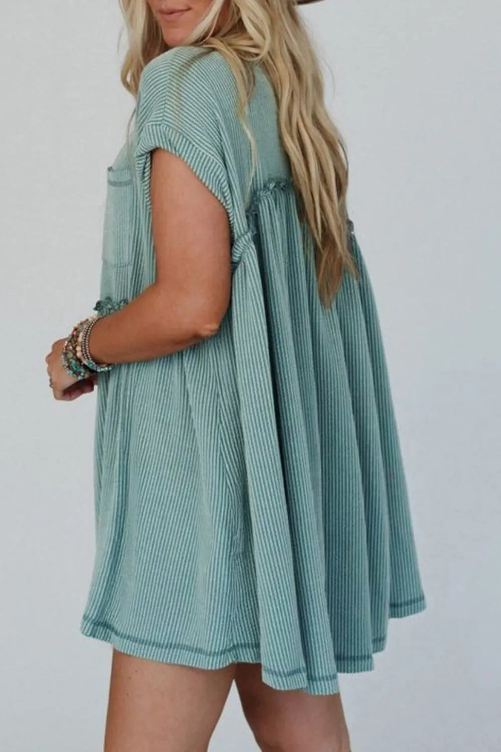 Frill Round Neck Cap Sleeve Mini Dress