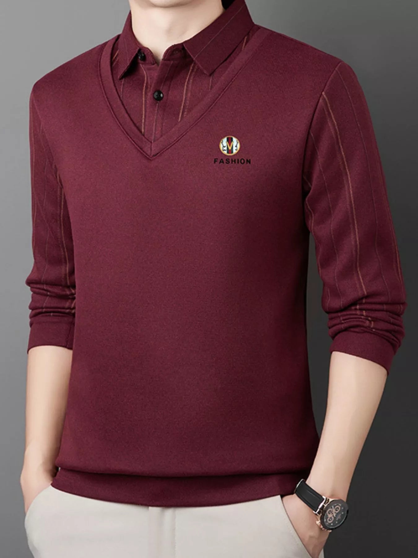 Men's Plus Size Layered Style Long Sleeve Polo
