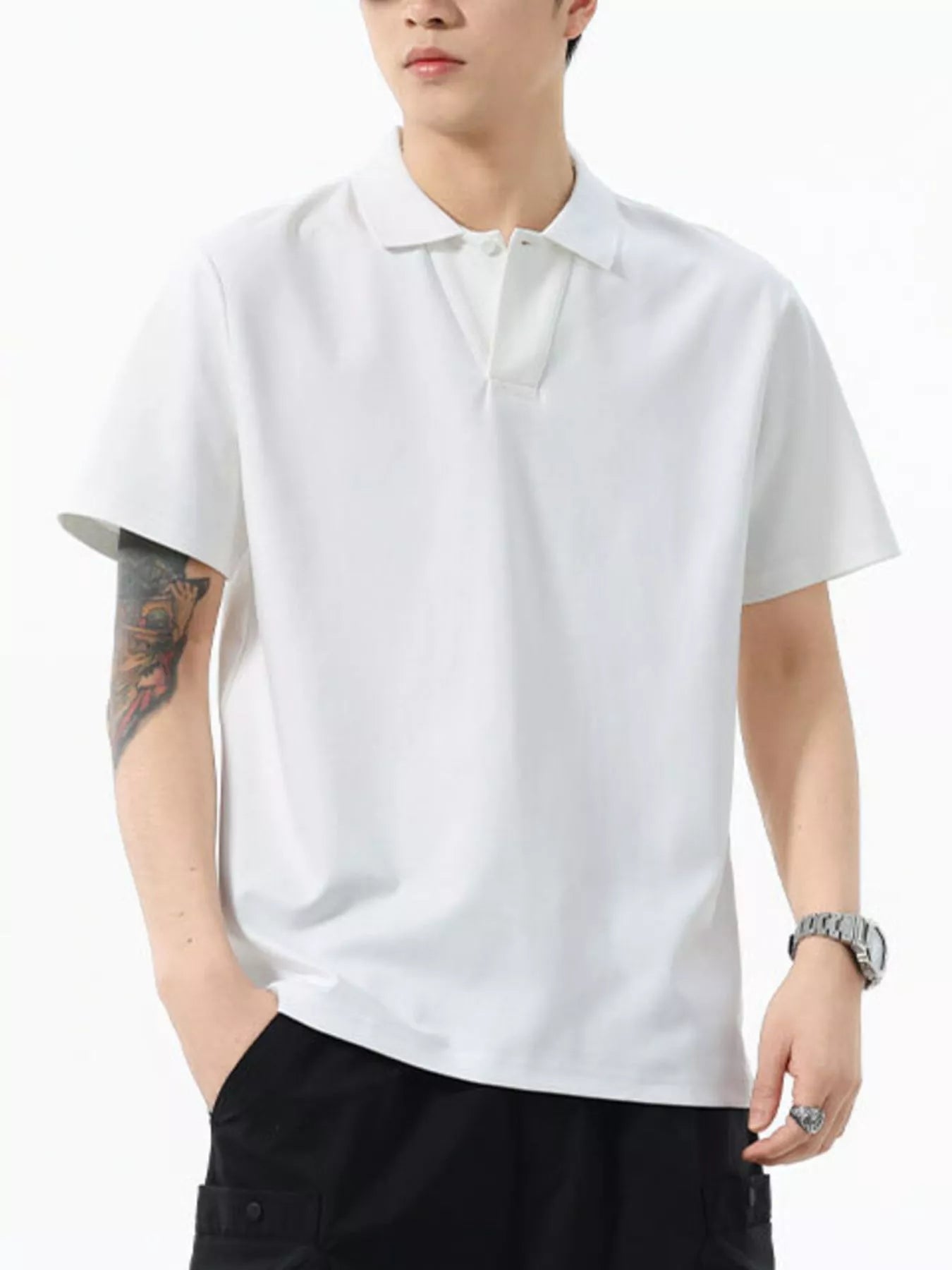 Men's Full Size Solid Color Casual Polo Shirt Plus Size