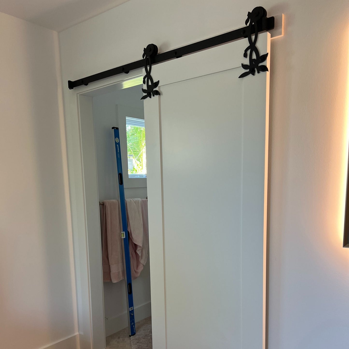Flower Black Single Track Barn Door Hardware Kit