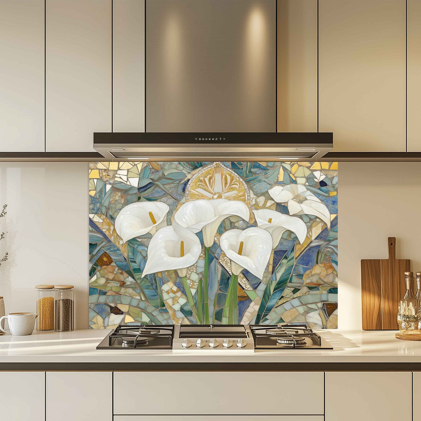 Kitchen Glass Backsplash with Calla Bloom Mosaic Design