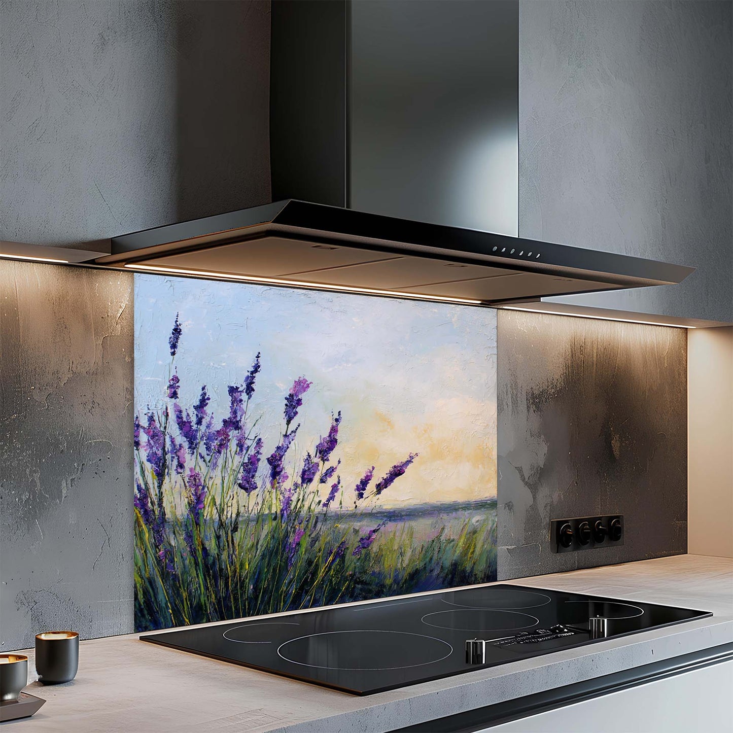 Lavender Fields – Tempered Glass Backsplash for Kitchen – Provence Inspired Splashback