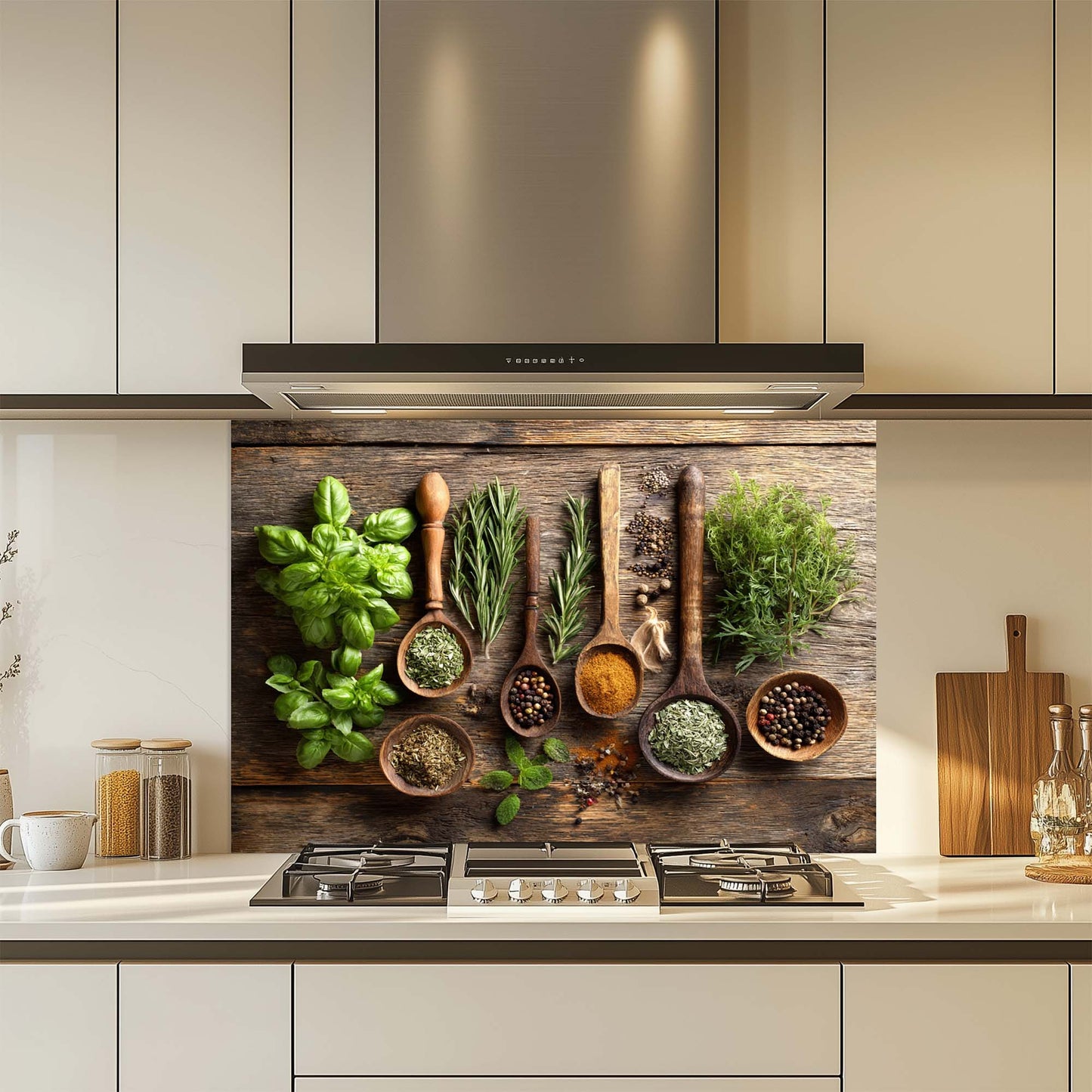 Herbal Harmony – Tempered Glass Backsplash for Kitchen Stove | Rustic Botanical Backsplash