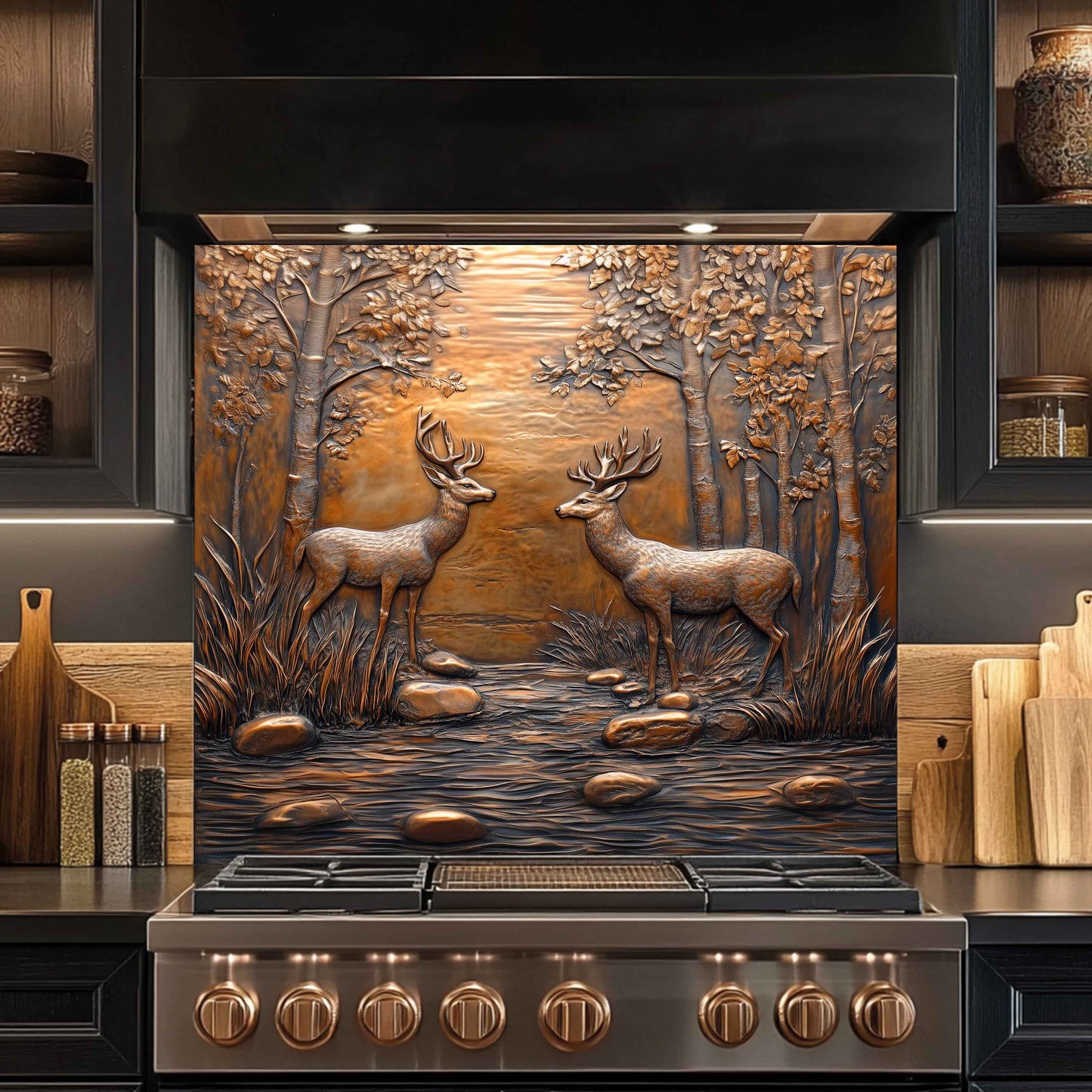 Forest Encounter Tempered Glass Backsplash – Deer Scene Kitchen Backsplash Panel
