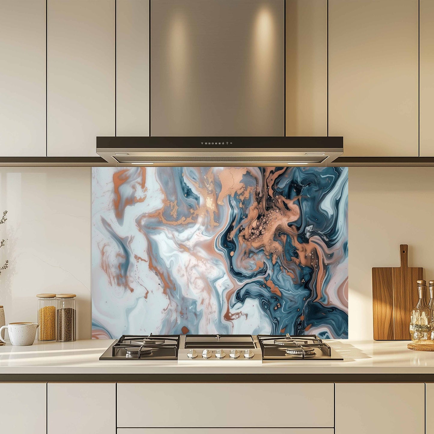 Glass Kitchen Backsplash – Copper Smoke Marble Abstract Design