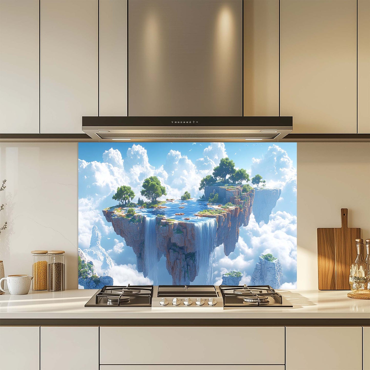 Skyfall Oasis – Tempered Glass Backsplash for Kitchen | Fantasy Landscape Backsplash