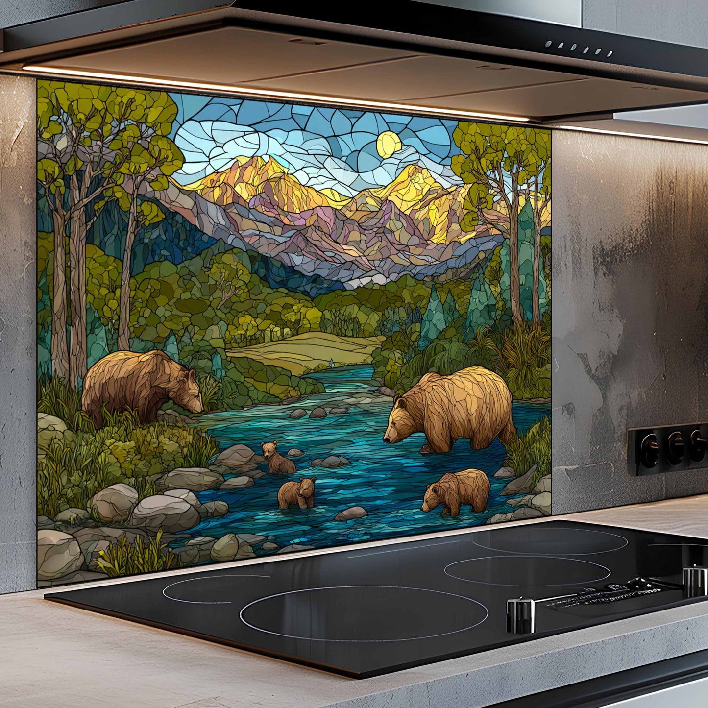 Stained Glass Look Golden Summit – Tempered Glass Backsplash For Rustic Homes