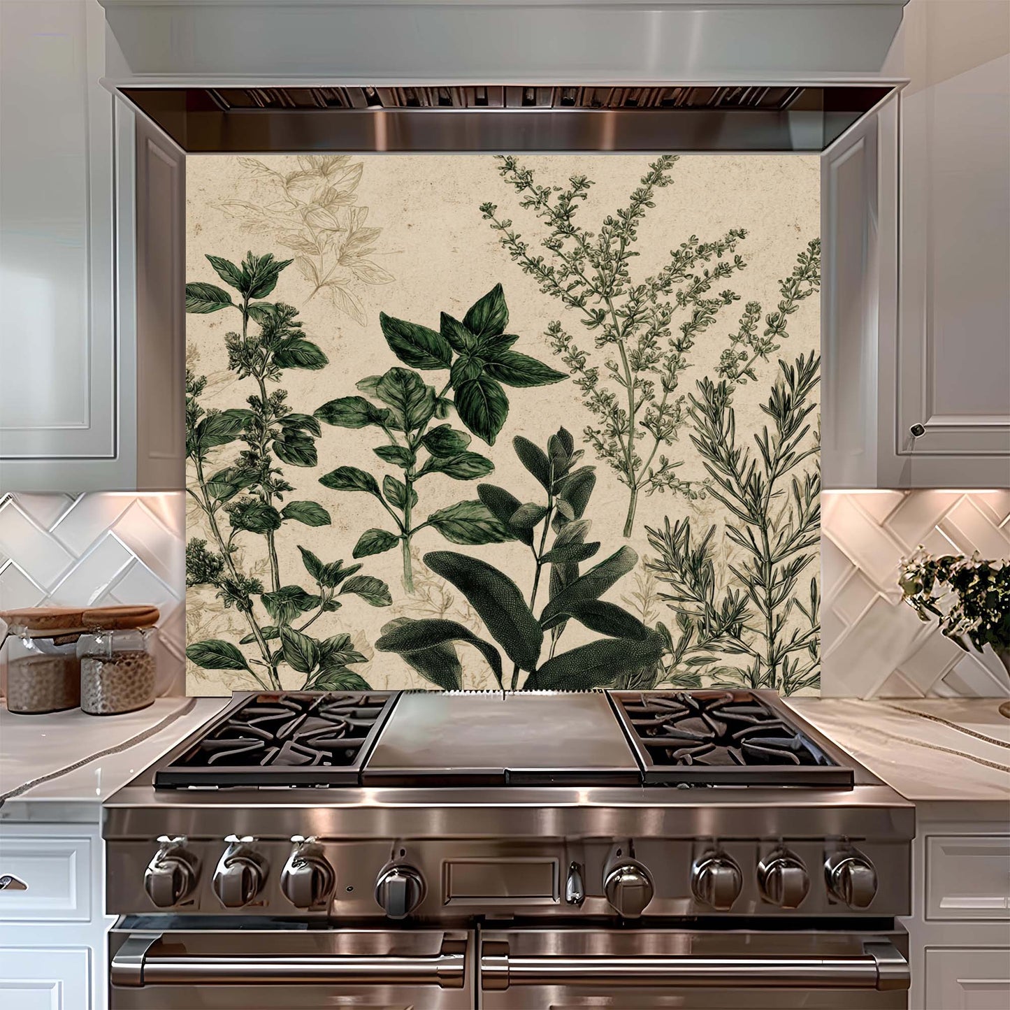 Herbal Garden – Tempered Glass Backsplash for Kitchen – Vintage Kitchen Splashback