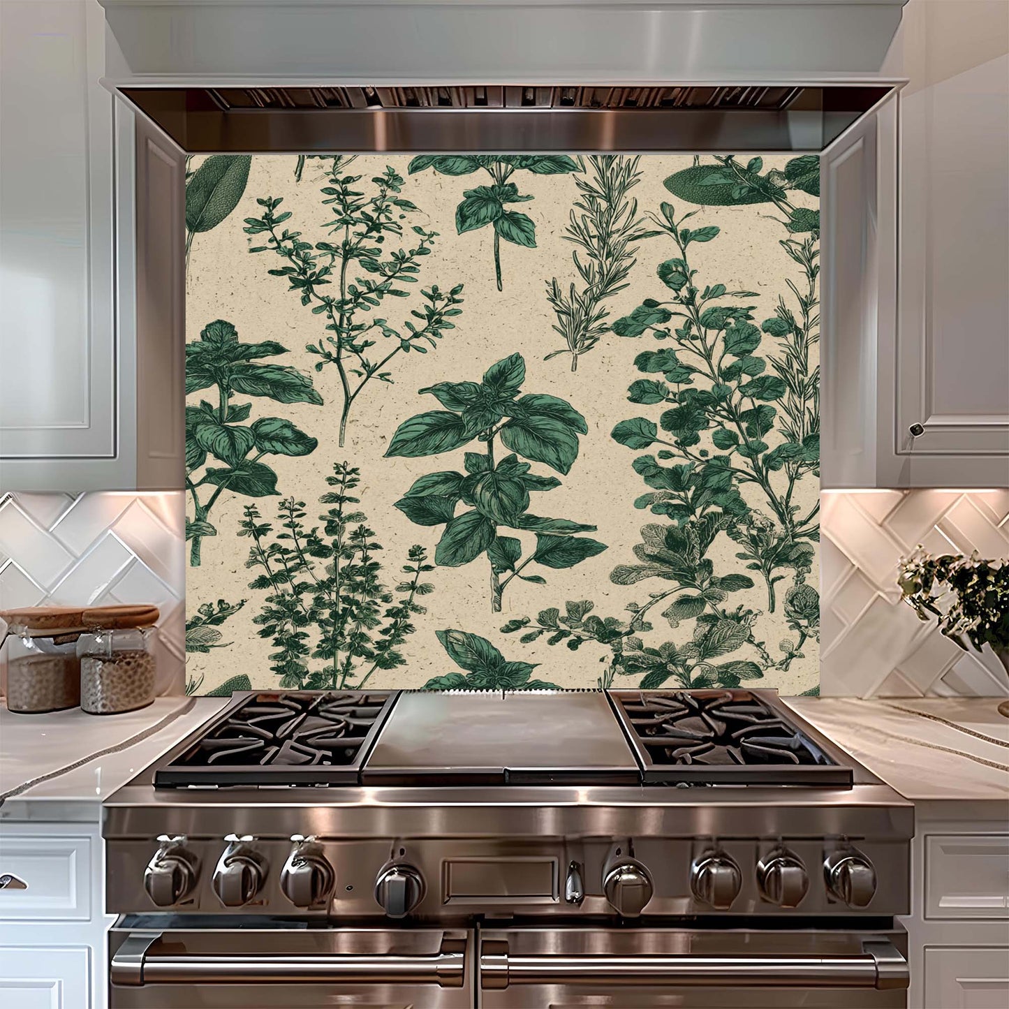 Botanical Herbs – Tempered Glass Backsplash for Kitchen – Vintage Kitchen Splashback