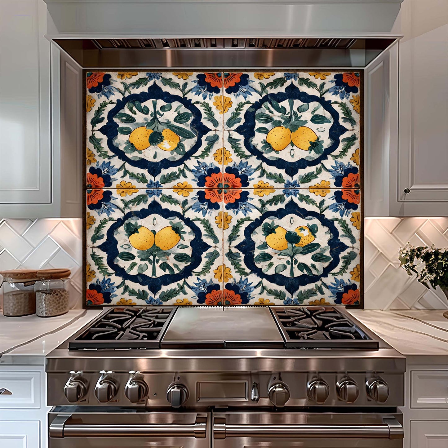 Mediterranean Lemon Tile – Tempered Glass Backsplash for Kitchen – Vintage Splashback