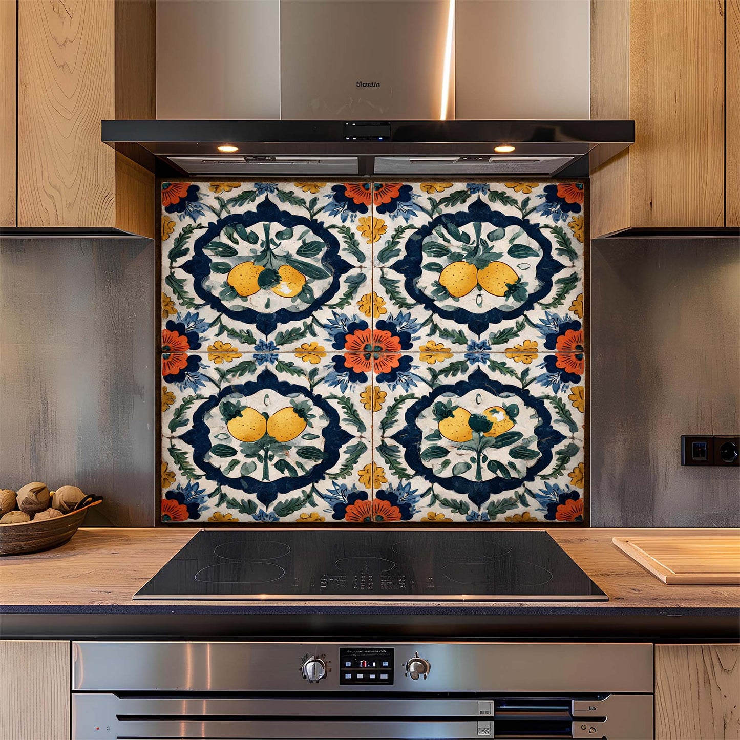 Mediterranean Lemon Tile – Tempered Glass Backsplash for Kitchen – Vintage Splashback