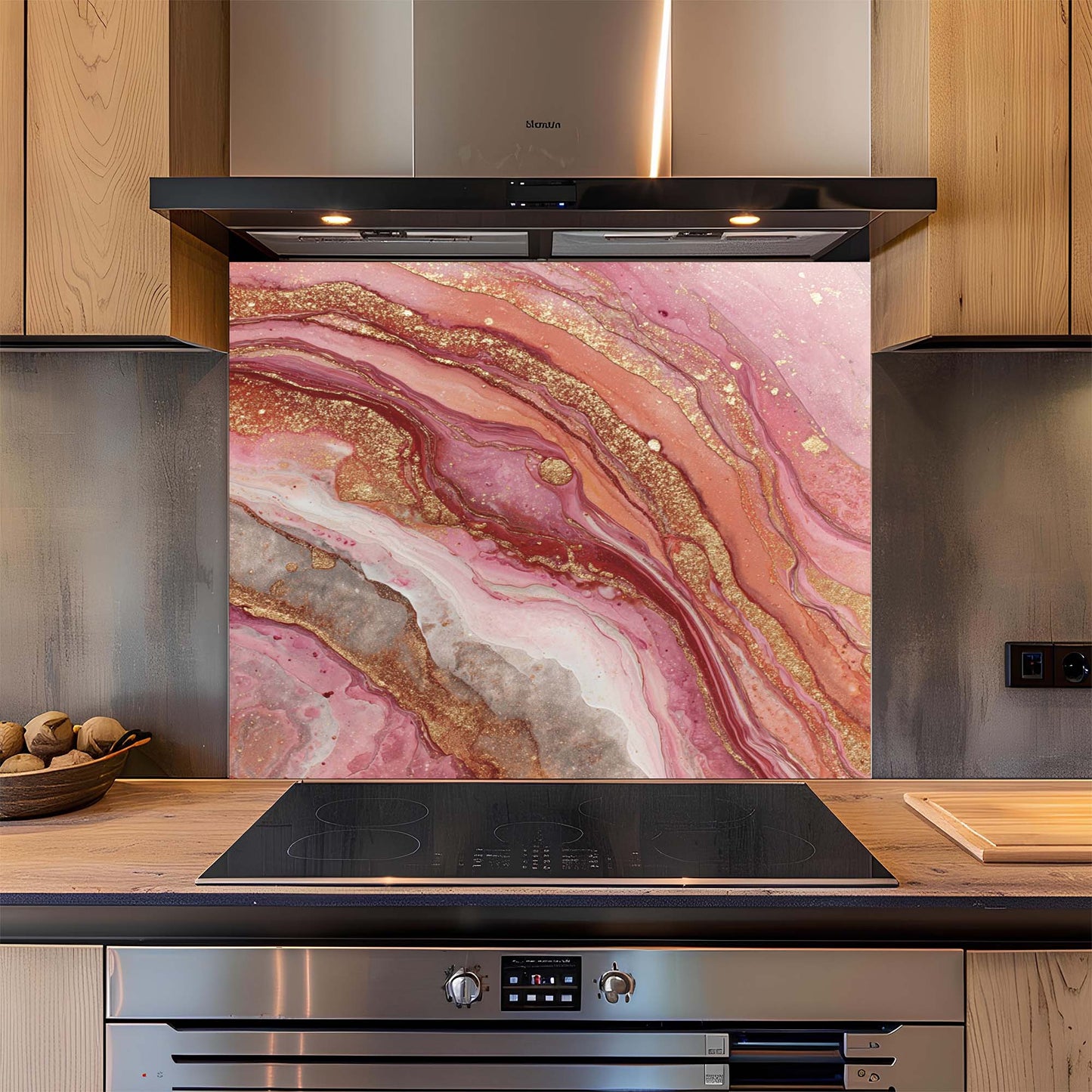Rose Aura – Tempered Glass Backsplash for Kitchen | Elegant Onyx Inspired Backsplash