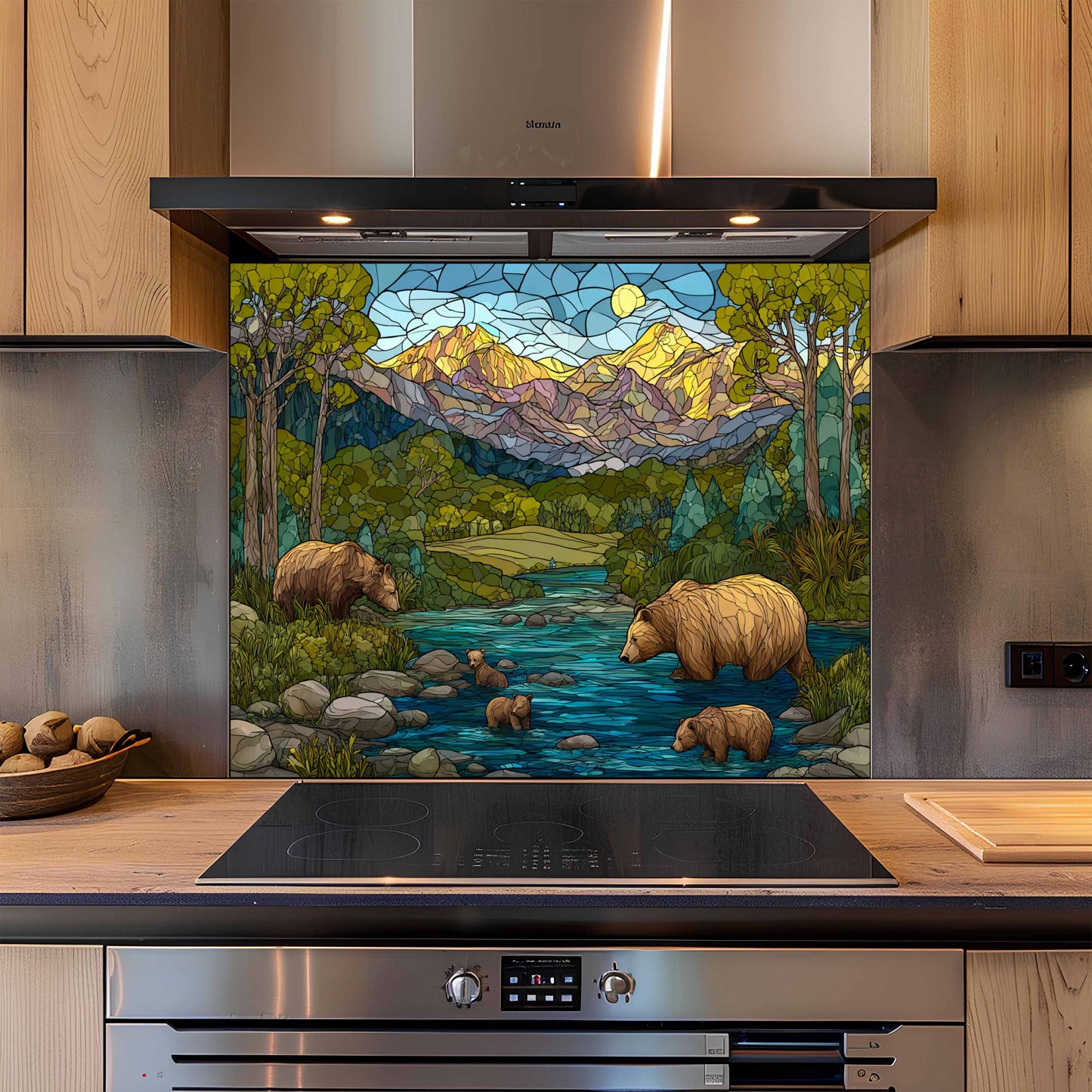 Stained Glass Look Golden Summit – Tempered Glass Backsplash For Rustic Homes