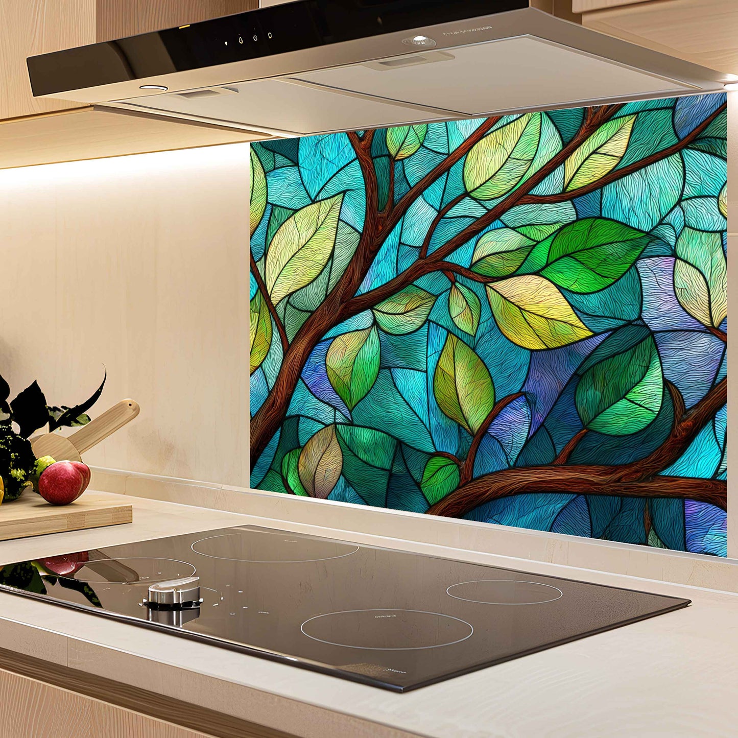 Tranquil Branches – Tempered Glass Backsplash for Kitchen | Tree Leaves Splashback