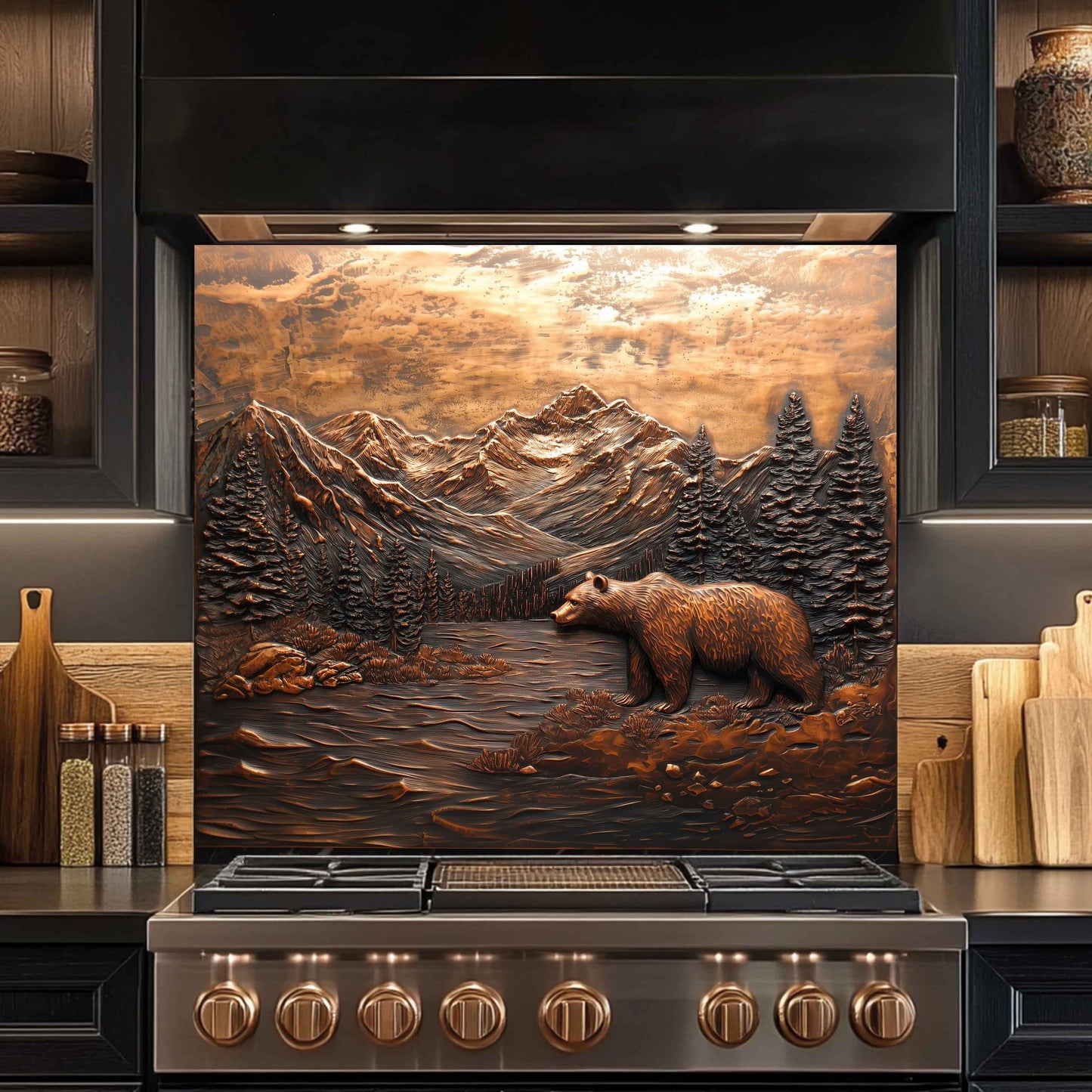 Valley Watcher Tempered Glass Backsplash – Bear in Mountain Kitchen Backsplash Panel