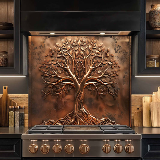 Custom Kitchen Backsplash – Amber Roots Tempered Glass Stove Backsplash