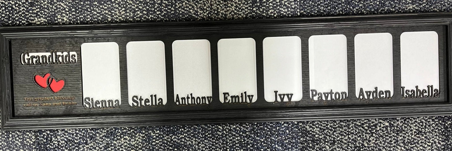 Grandkids Picture Frame with Names - 6"x32" Holds 3x5 Pictures