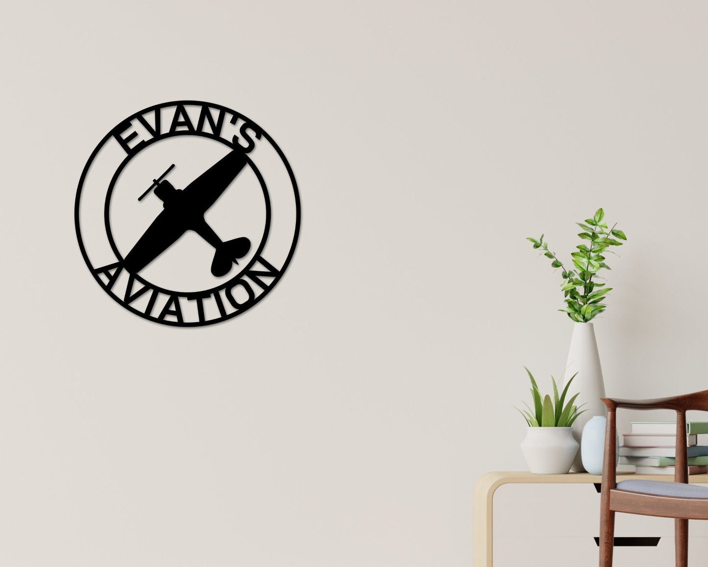 Airplane themed Nursery Sign, Airplane Name Sign, Metal Circle Name Sign, Custom Baby Sign, Kids Airplane Name Sign, Aviation Nursery Decor