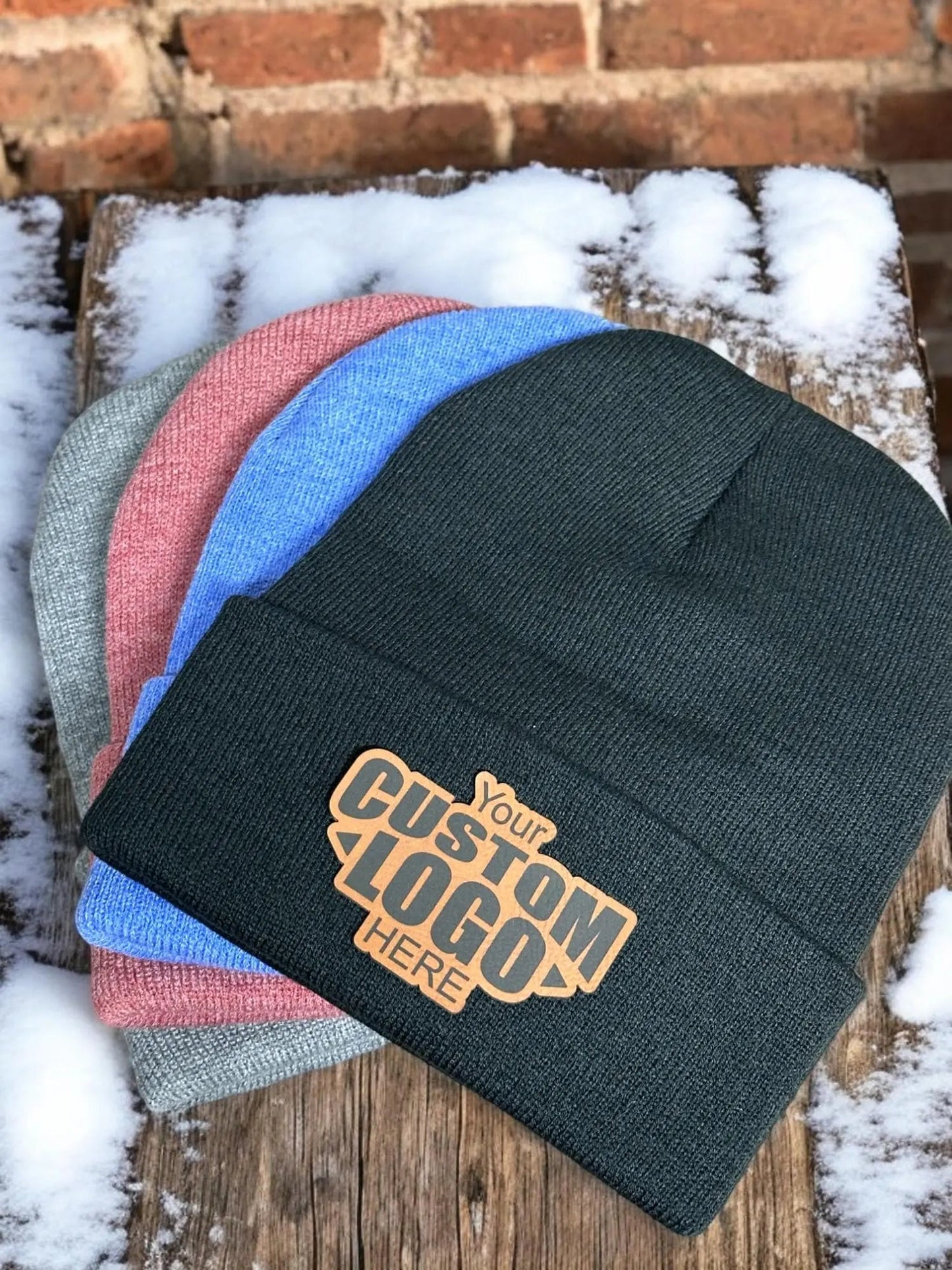 Cuffed Beanie with Leather Patch