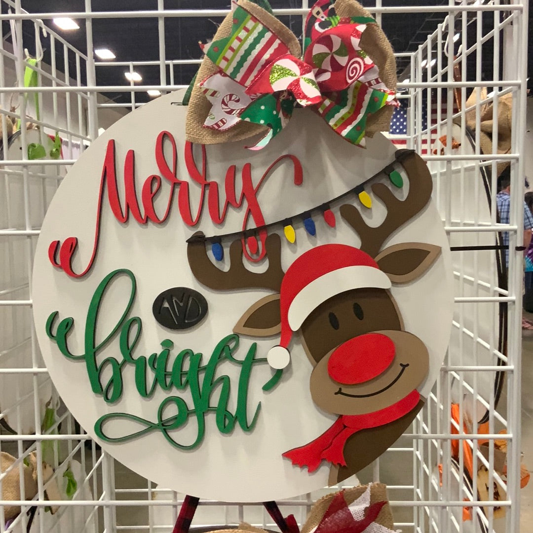 Merry & Bright Reindeer Door Hanger - Finished