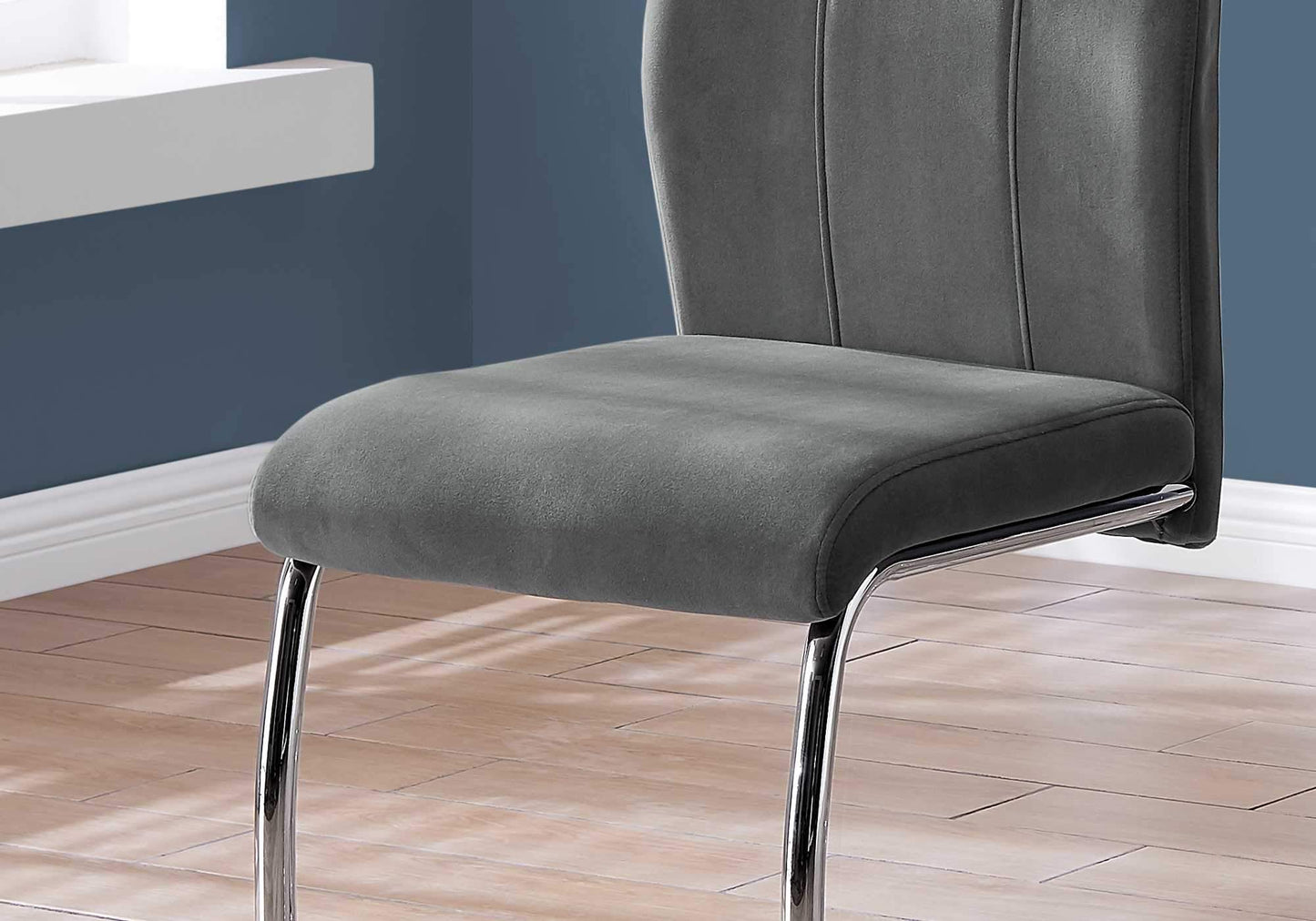 Two 77.5inches Velvet Chrome Metal and Foam Dining Chairs