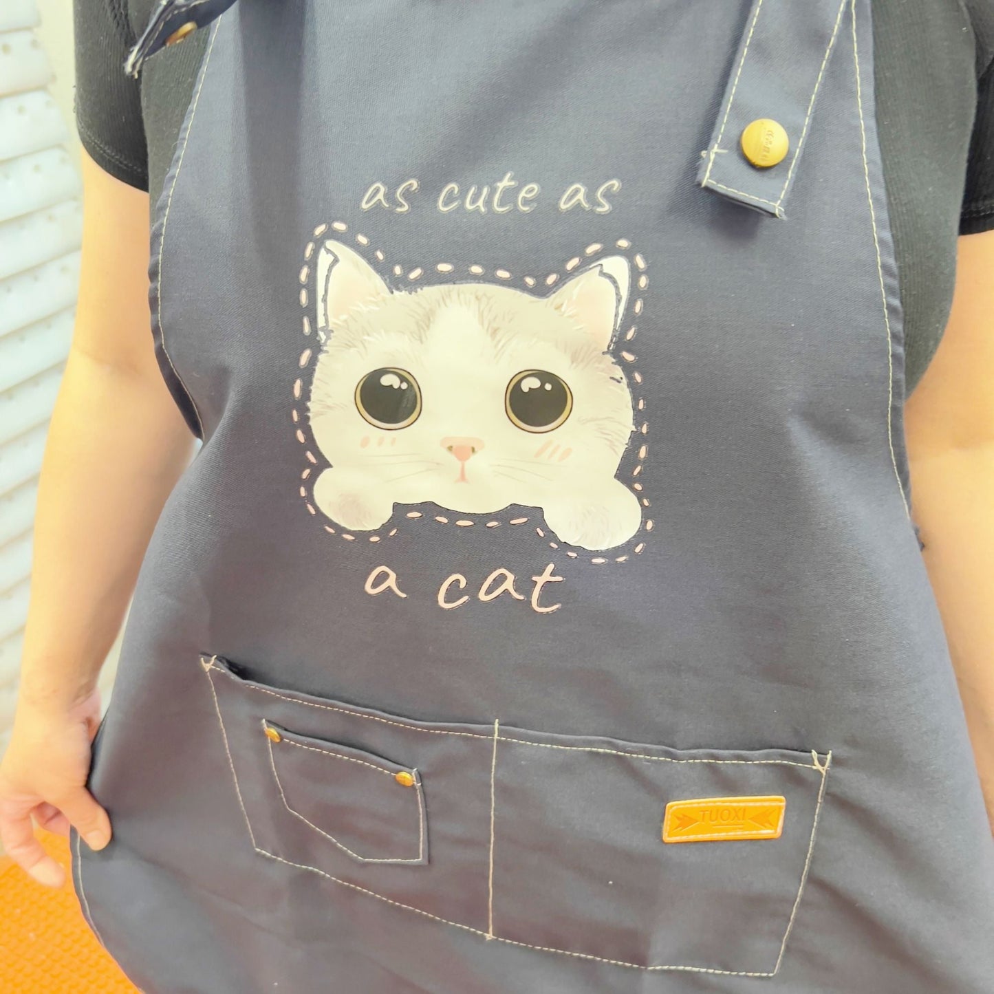 Canvas Cat Apron – Adjustable Cross-Back Chef Apron with Pockets