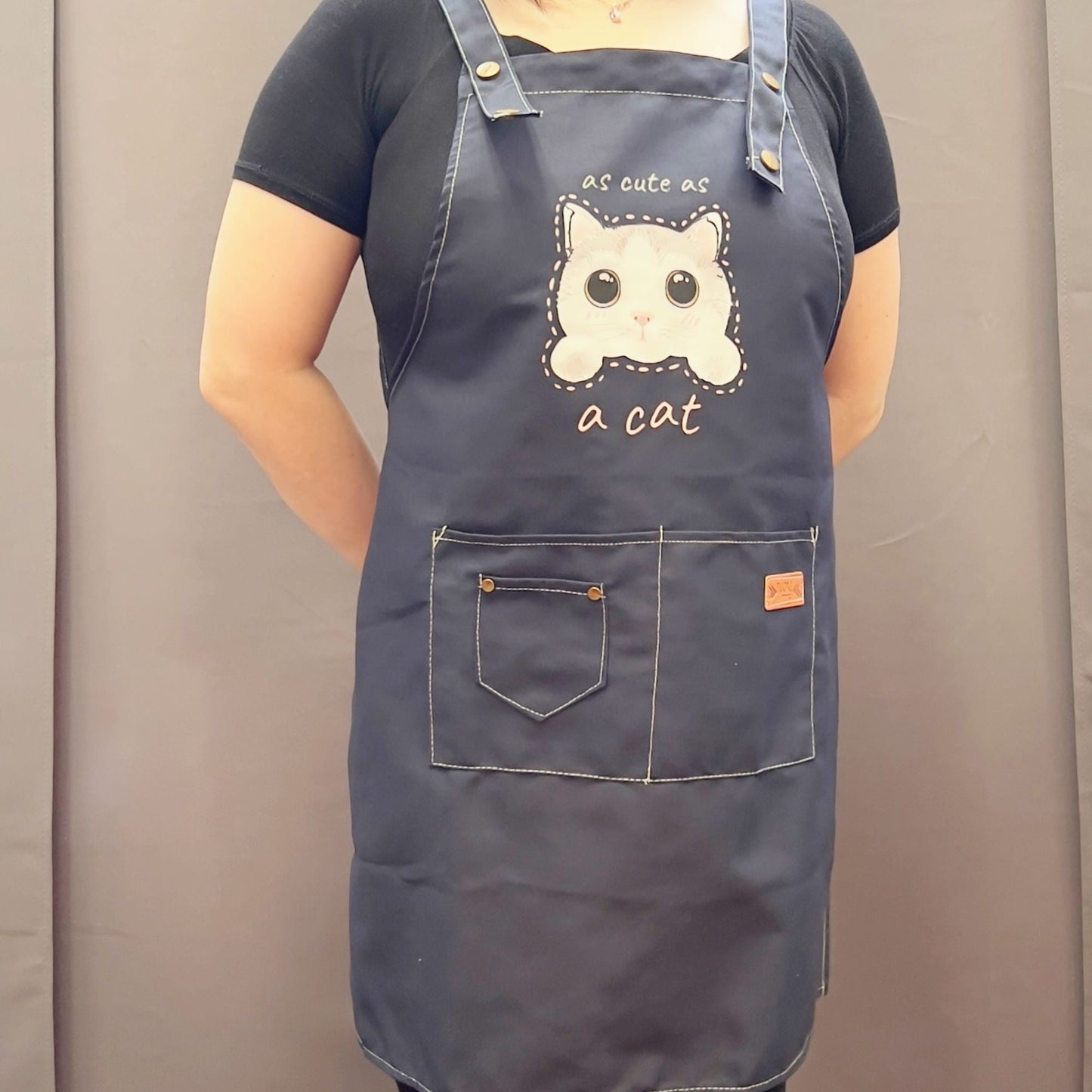 Canvas Cat Apron – Adjustable Cross-Back Chef Apron with Pockets