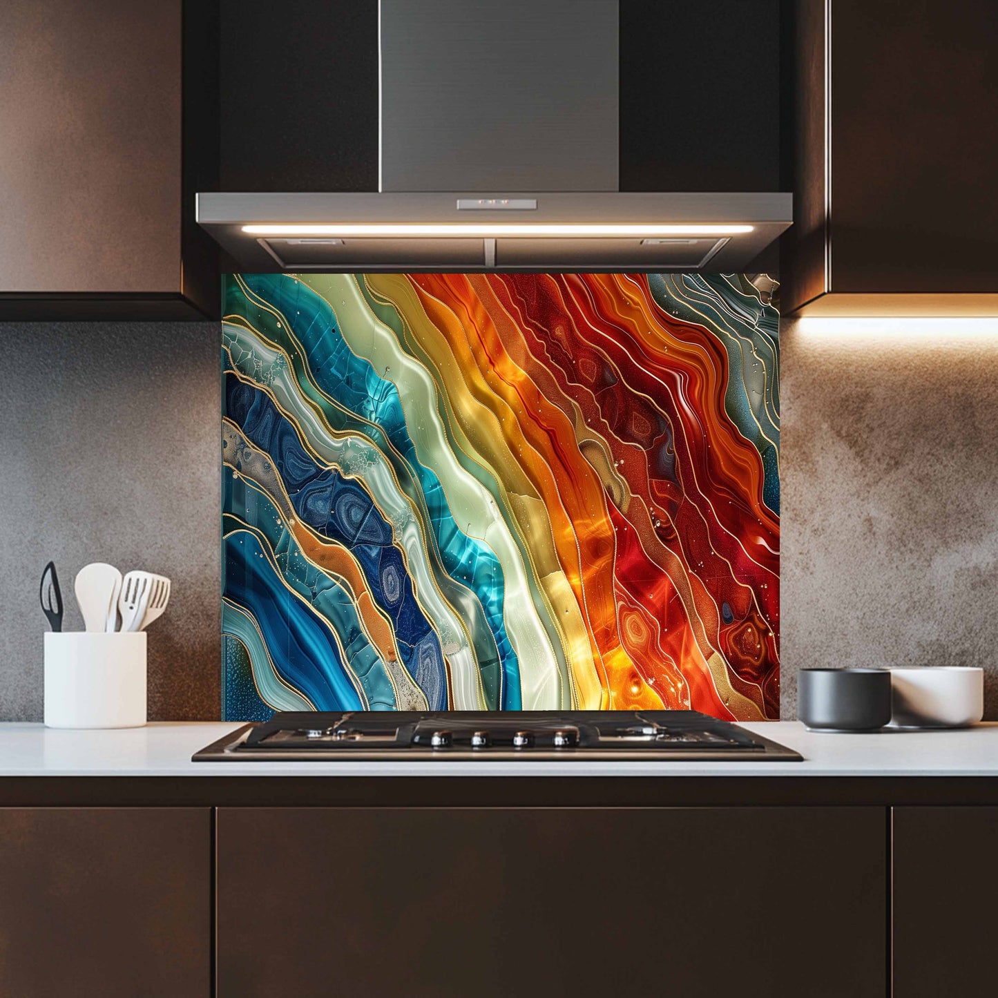 Tempered Glass Backsplash for Kitchen – Lava & Ocean Waves