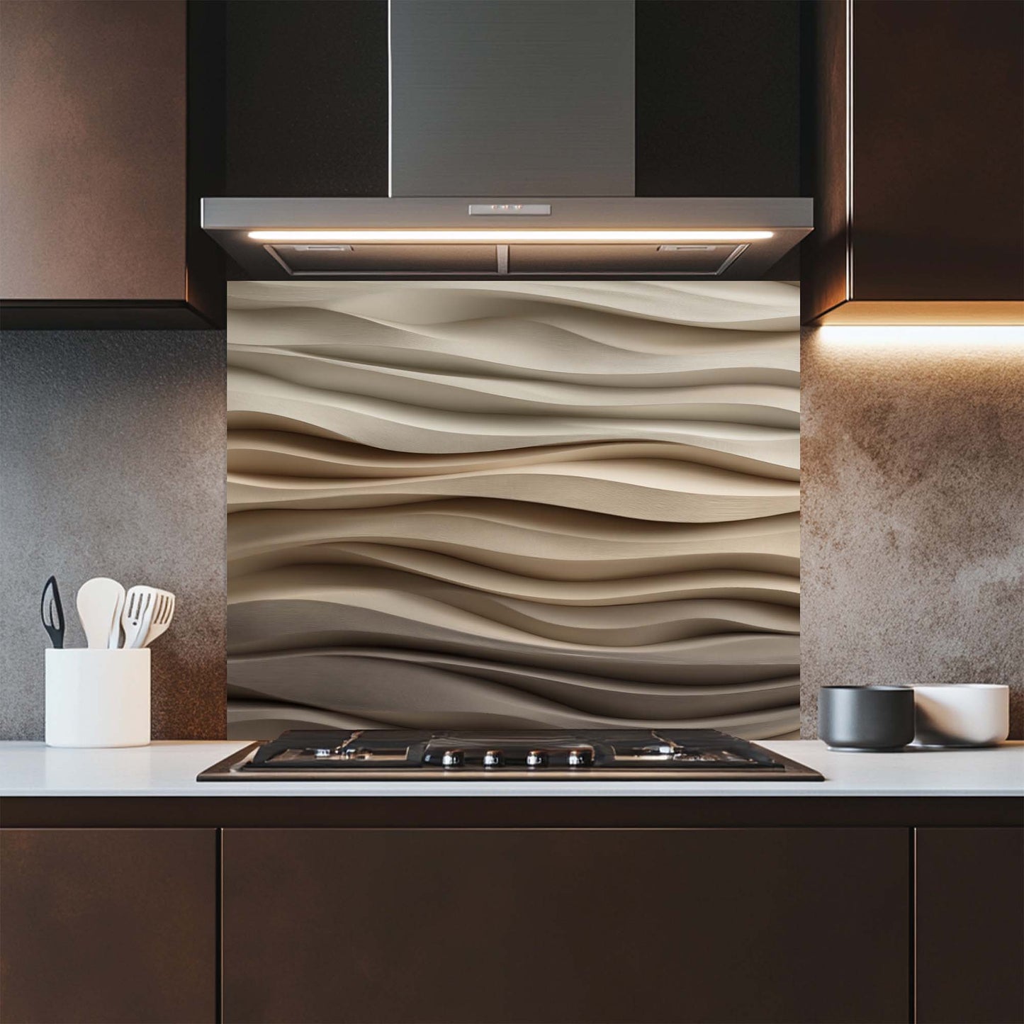 Sand Flow – Tempered Glass Backsplash for Kitchen | Neutral Earth Tone Backsplash