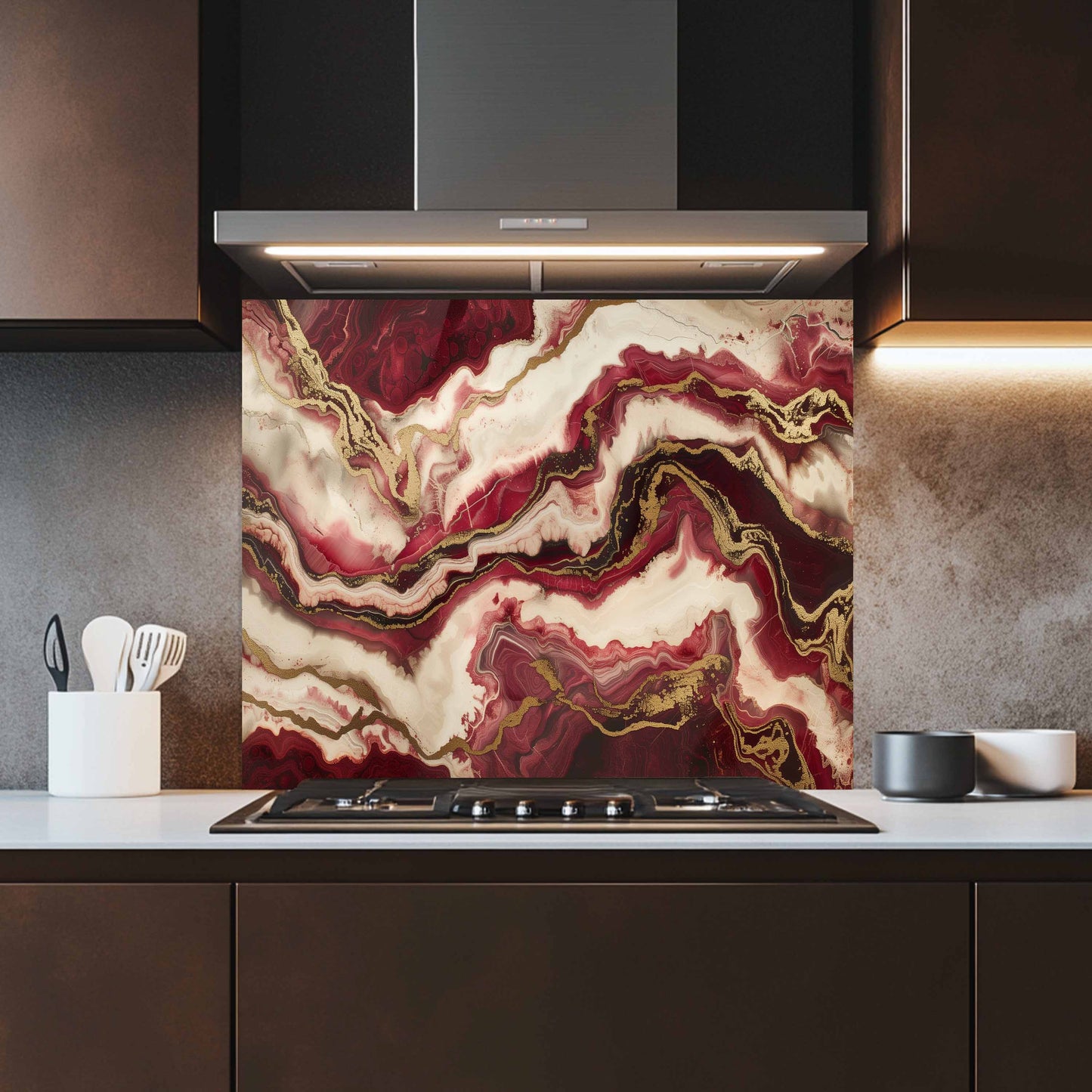 Tempered Glass Backsplash – Crimson Dune