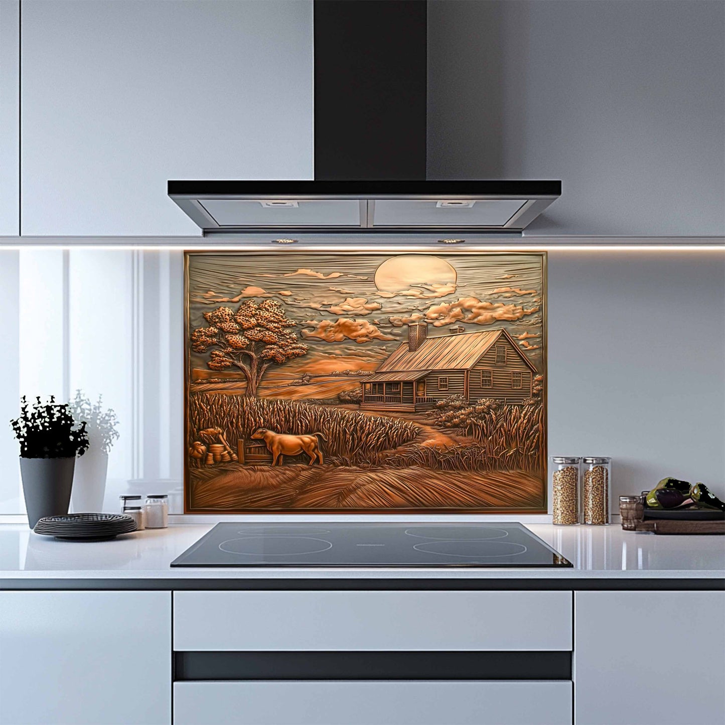 Harvest Home Tempered Glass Backsplash – Rustic Farmhouse Kitchen Backsplash Panel