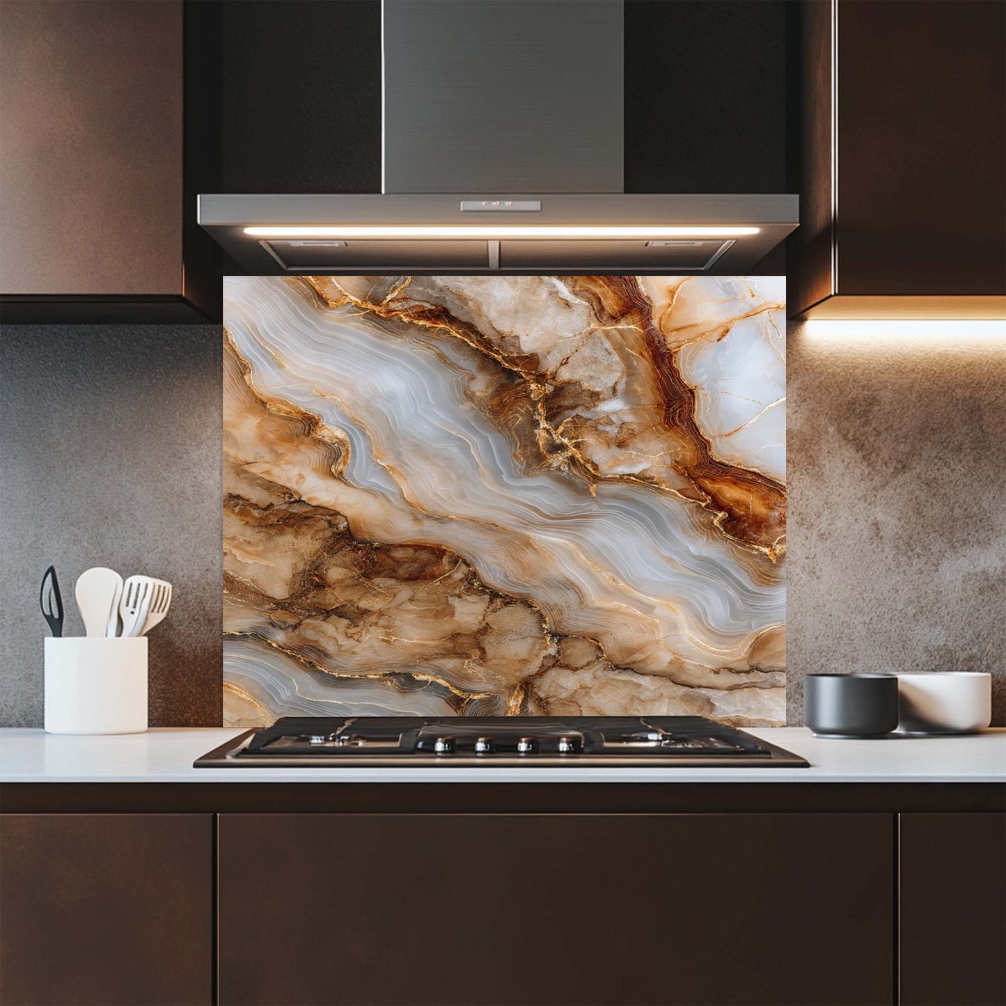 Onyx Gold – Tempered Glass Backsplash for Kitchen | Marble & Agate Look Backsplash
