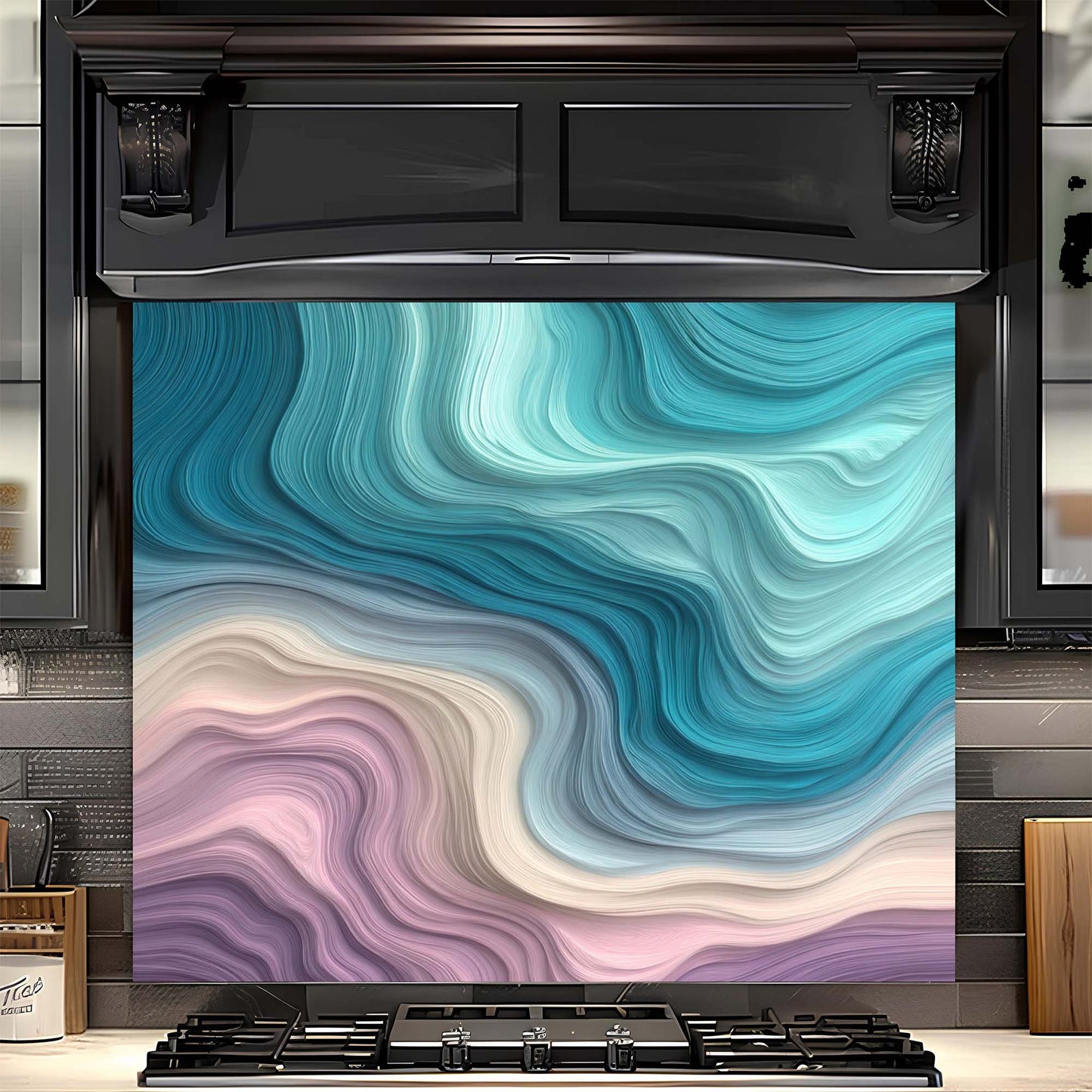 Pastel Flow – Tempered Glass Backsplash for Kitchen | Pastel Brushstrokes Backsplash