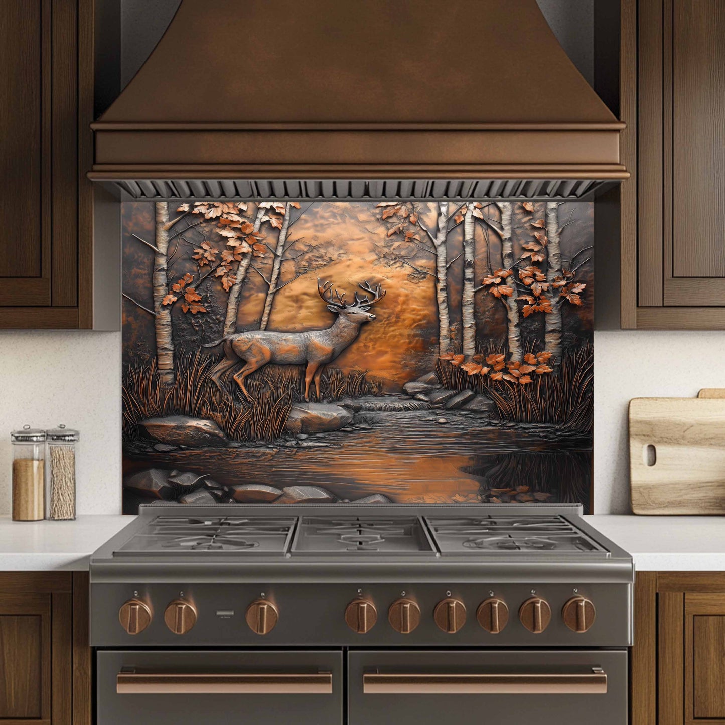 Autumn Stag Tempered Glass Backsplash – Deer in Forest Kitchen Splashback