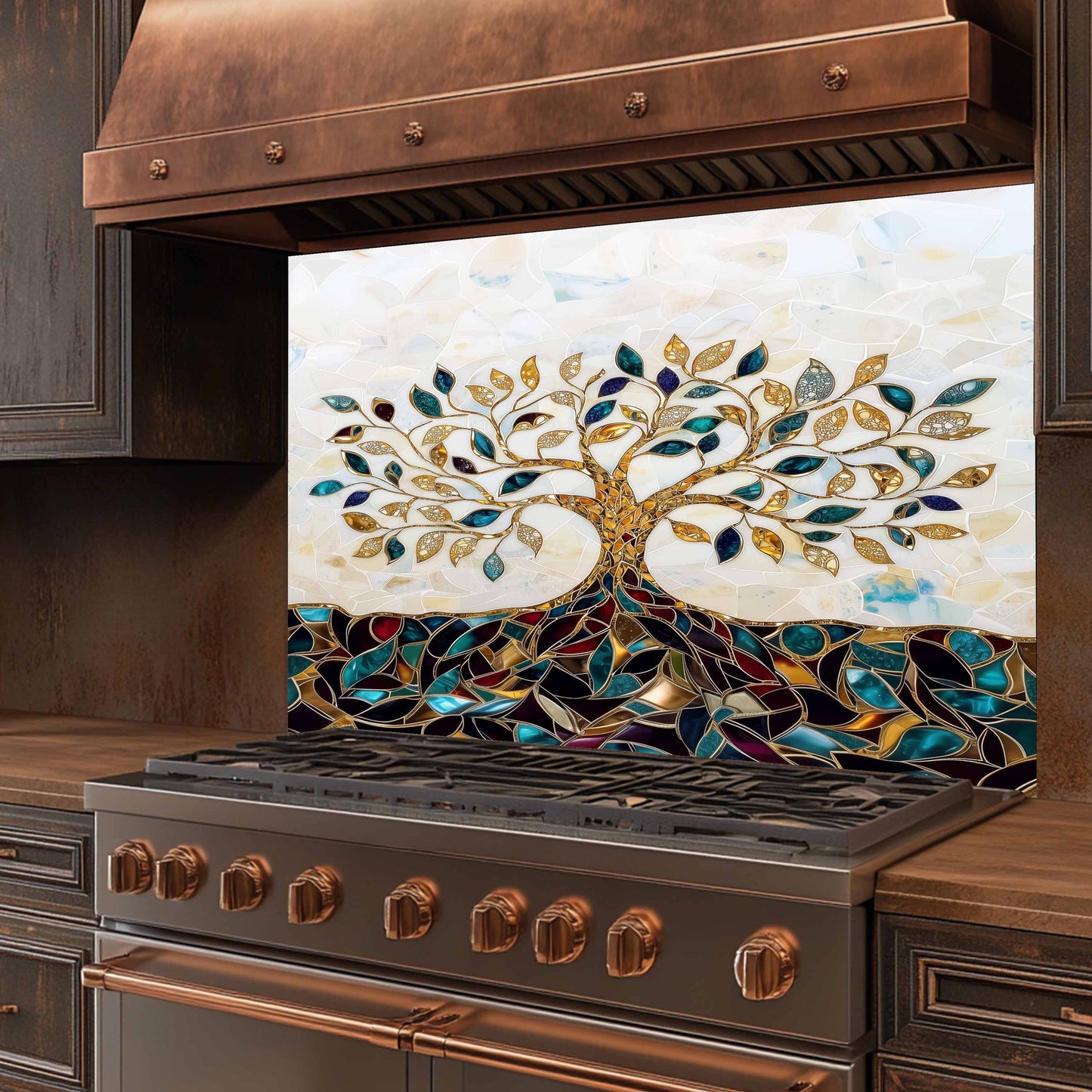 Custom Kitchen Backsplash – Gem Roots Tempered Glass Stove Backsplash