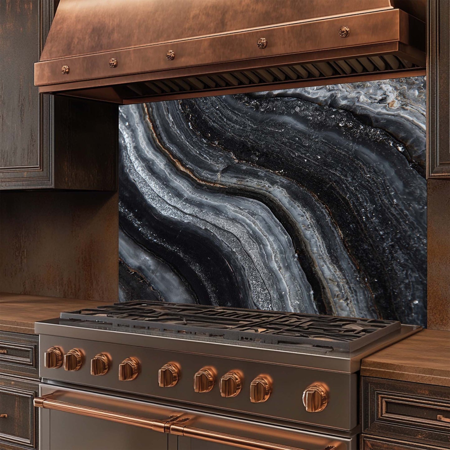 Obsidian Veins – Tempered Glass Backsplash for Kitchen | Luxe Monochrome Backsplash