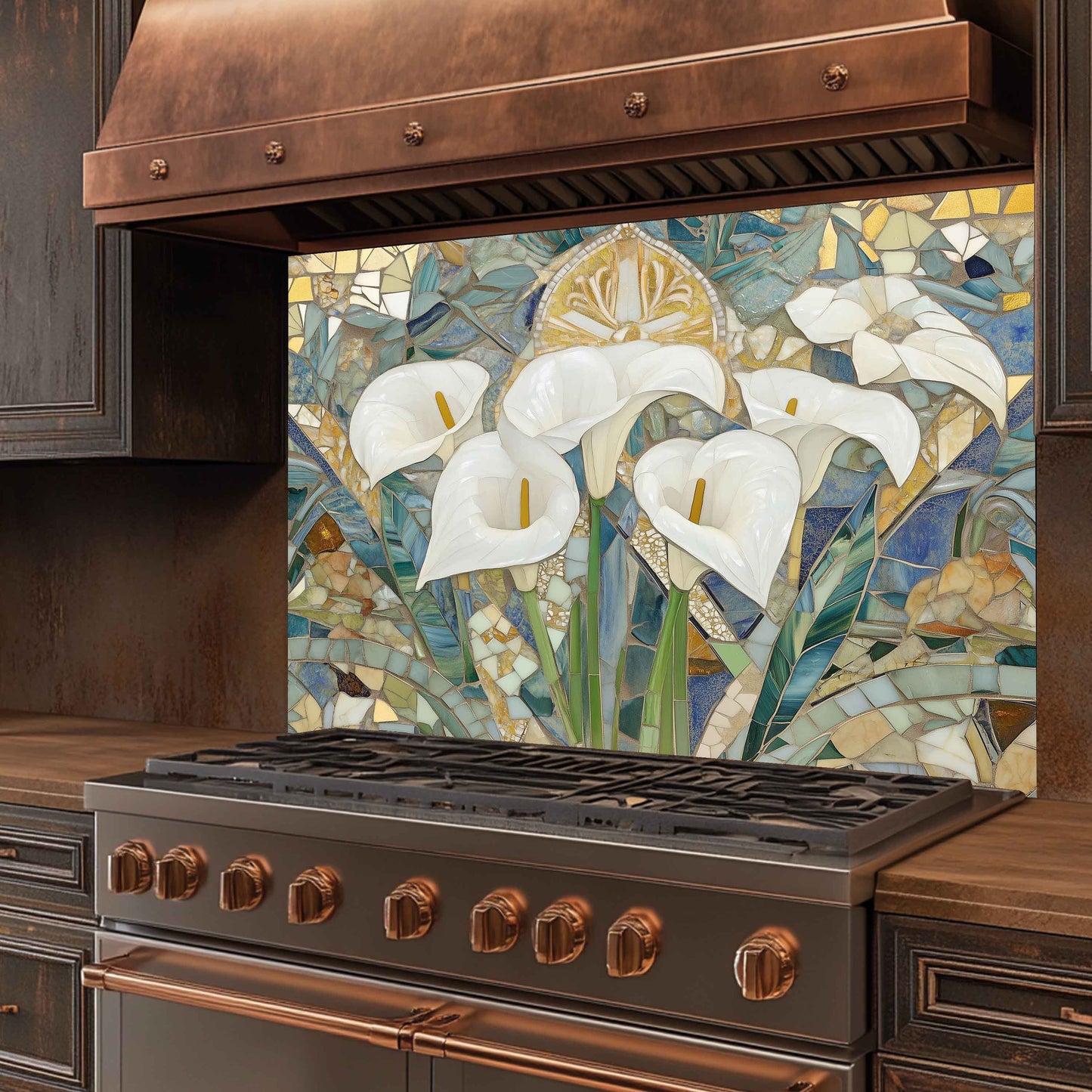 Kitchen Glass Backsplash with Calla Bloom Mosaic Design